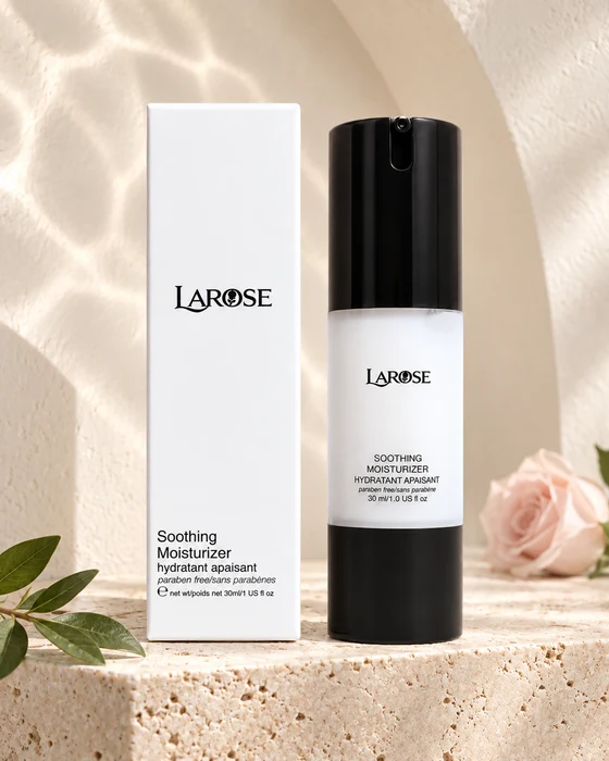 Crème hydratante apaisante — SM1NCD, avec son emballage LaRose